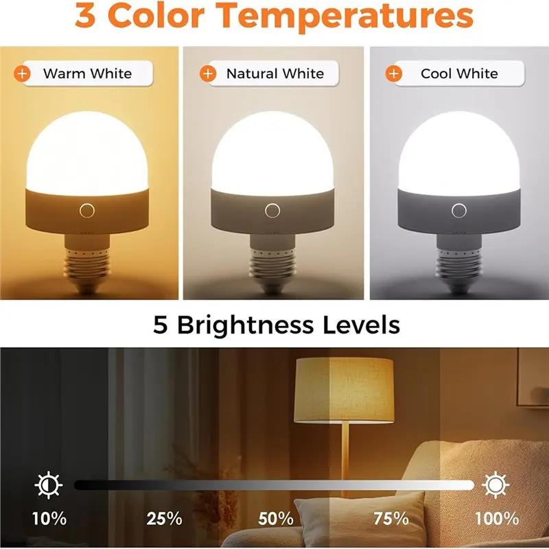 SOFT-Battery Operated E26 Rechargeable Light Bulb 2 Pack With Remote And Timer, RGB Colors And 3 Color Temperature Settings