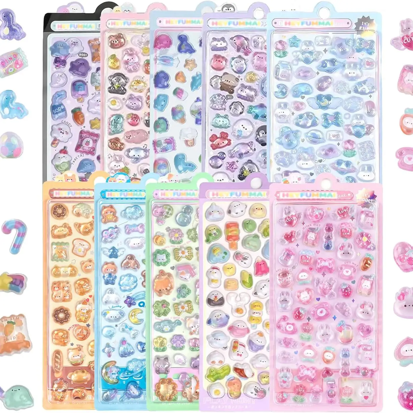 10 Folhas de Adesivos 3D Fofos e Mini, Adesivos Decorativos para Capas de Celular ou Decoração de Cadernos DIY, Scrapbooks e Diários
