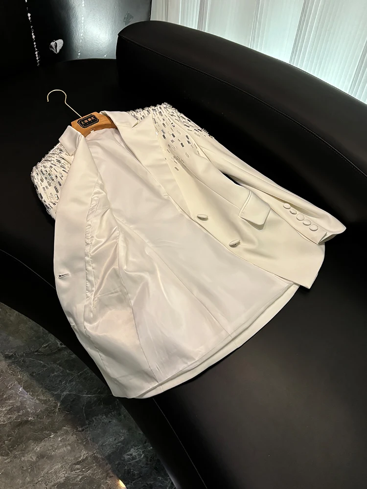 

Heavy Embellied Diamond Women's Suit Jaet Slimming Waist Personali New Winter Sle Commute Wind Long Sve Color