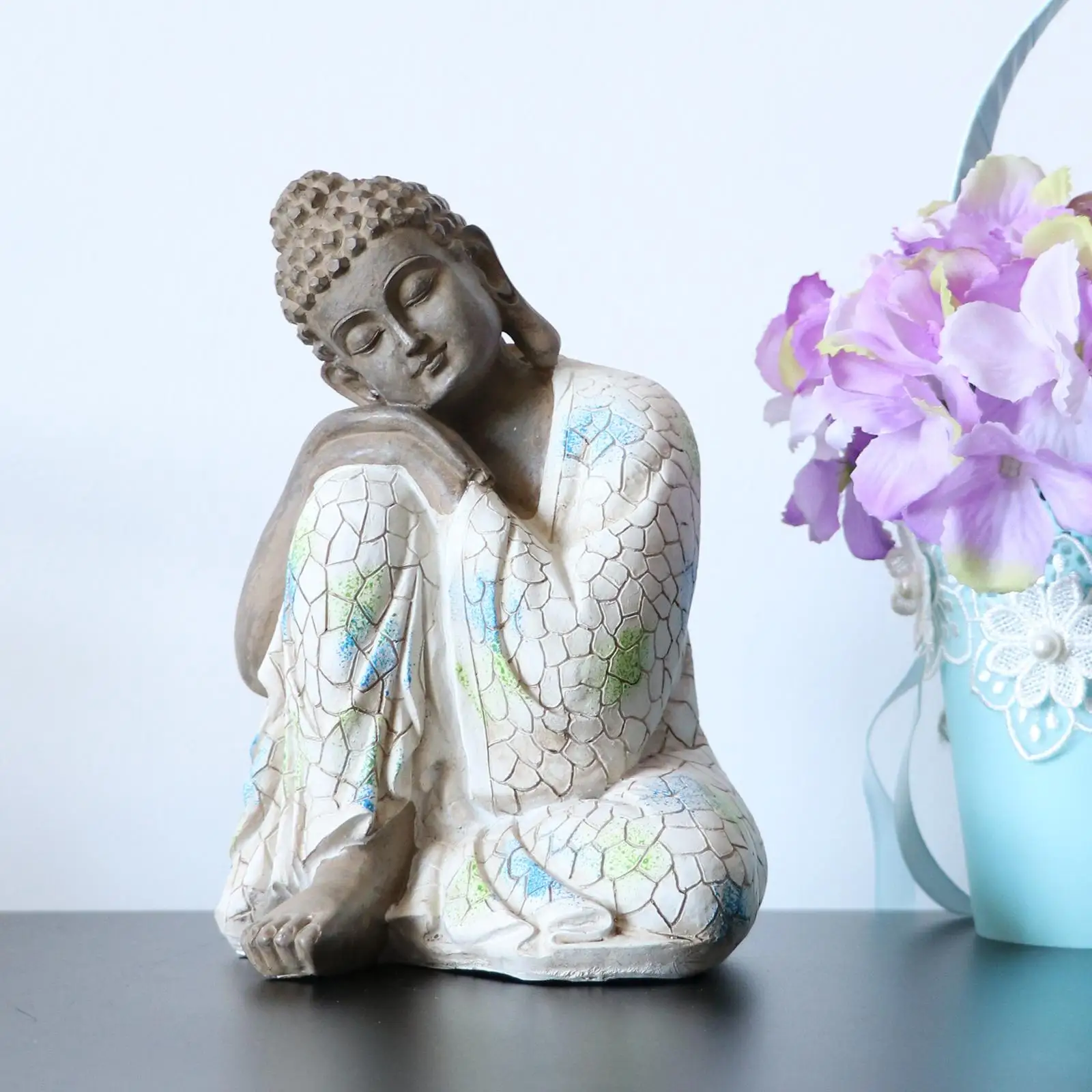 Buddha Statue, Meditation Thai Shakyamuni Sleeping Figurine Sculpture Resin Craft, Home Decoration Artwork Collectibles