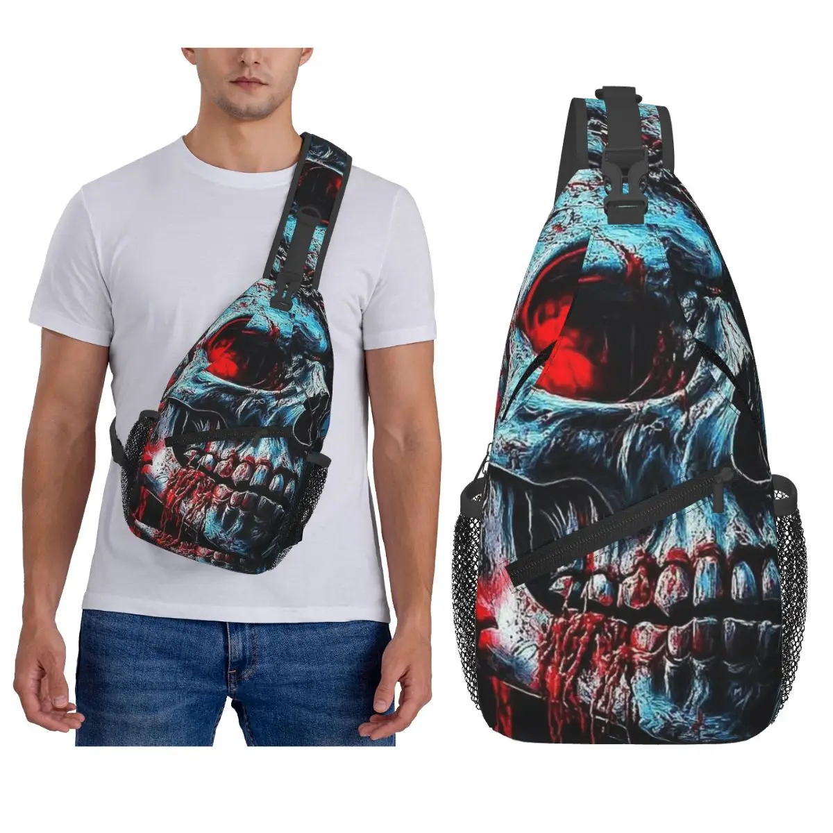 

Хэллоуин черепа, скрещенные кости и тыква нагрудная сумка мужской рюкзак через плечо на слинге нагрудная сумка дорожный походный рюкзак сумка на плечо