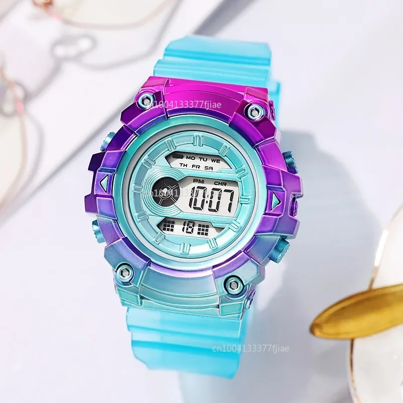 Reloj deportivo Digital para mujer, pulsera electrónica con degradado colorido, informal y luminoso, regalo para niña y niño