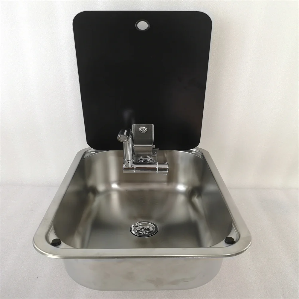 

Stainless Steel Sink Tempered Glass Lid 380*280*136mm Boat Caravan RV GR-566B