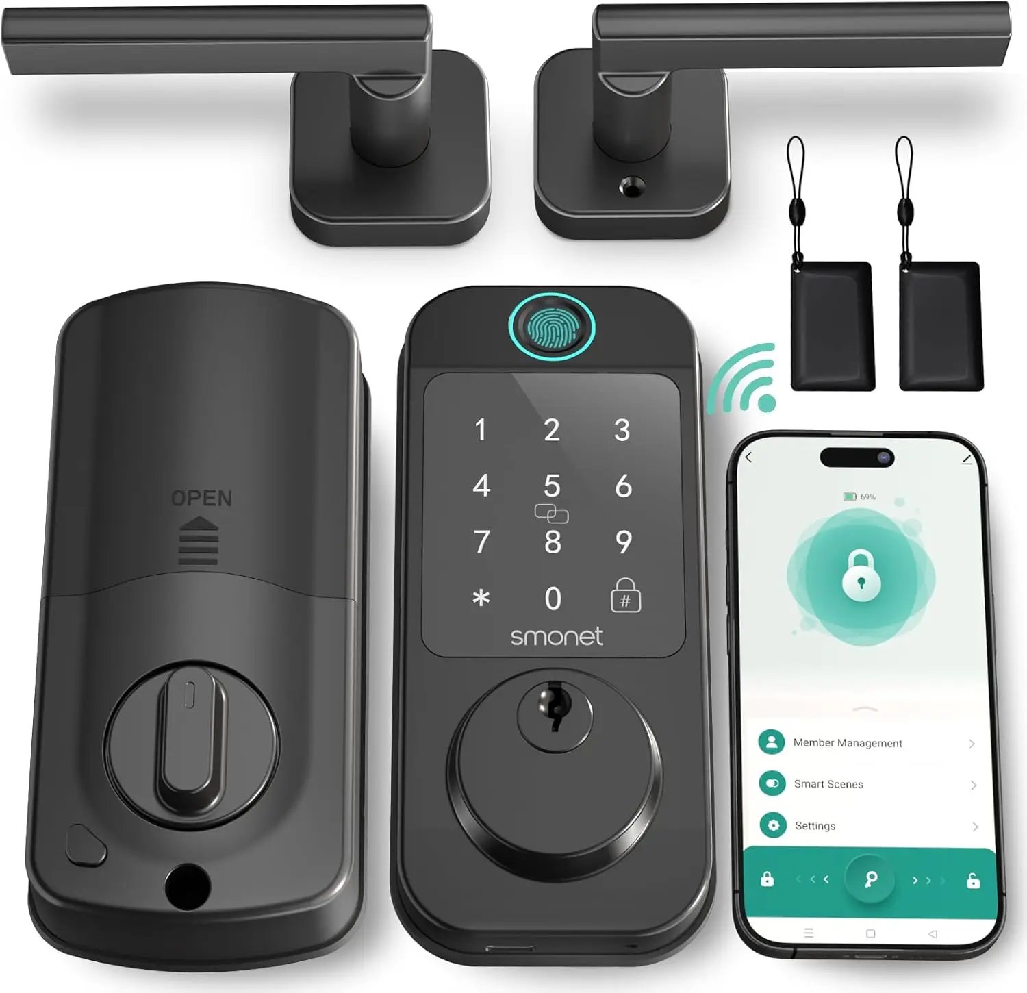 

Door Lock with Handle Set WiFi Fingerprint Smart Locks for Front Door, App Remote Control, Digital Bluetooth