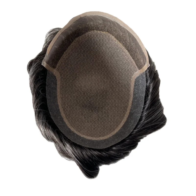 أنظمة الشعر البشري البرازيلي العذراء # 1b30 رمادي 32 ملم موجة 7x9 شعر مستعار حريري أمامي للرجال