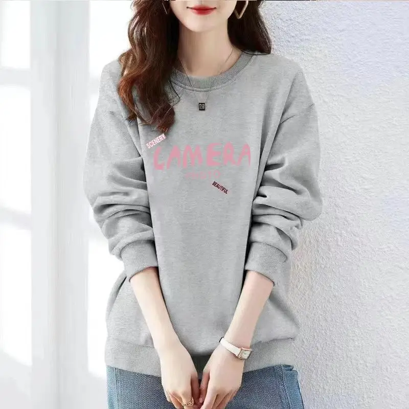 Women\'s Autumn Fashion Simplicity Letter Printing O-neck Long Sleeve Sweatshirts Women Clothes Casual All-match Temperament Tops