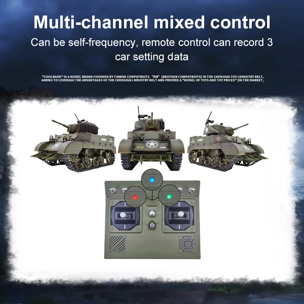 รถถังบังคับวิทยุ 1/16 US M5A1 รถถังเบาบังคับวิทยุ 360 °   วิทยุควบคุมการหมุน 2.4 กิกะเฮิร์ตซ์ ความเร็วสูง พร้อมเสียงและไฟ รถบังคับวิทยุ รุ่นแบตเตอรี่เดี่ยว