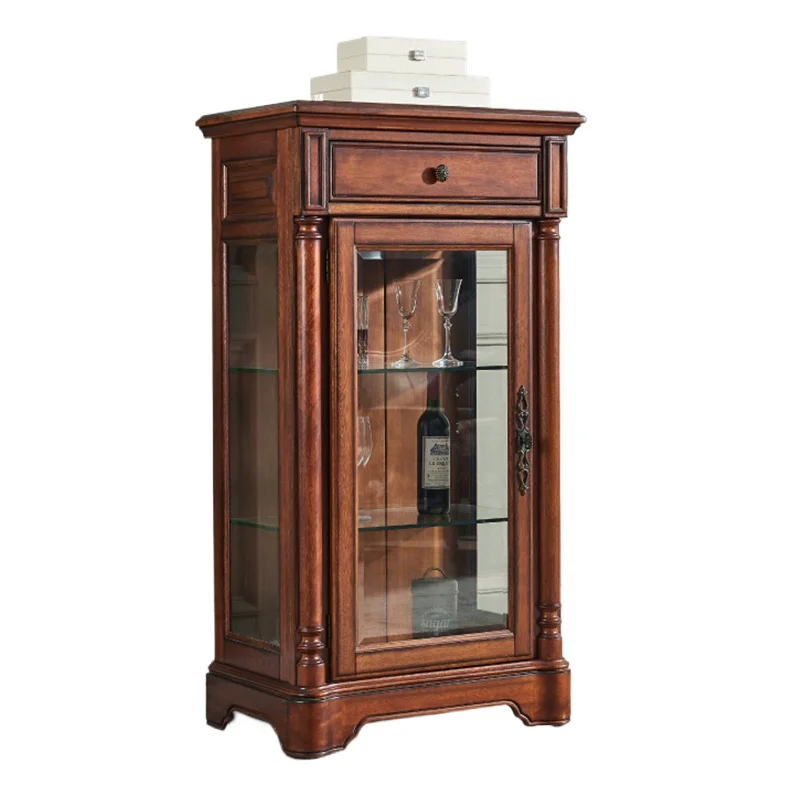 

American solid wood wine cabinet against the wall TV living room household double door locker