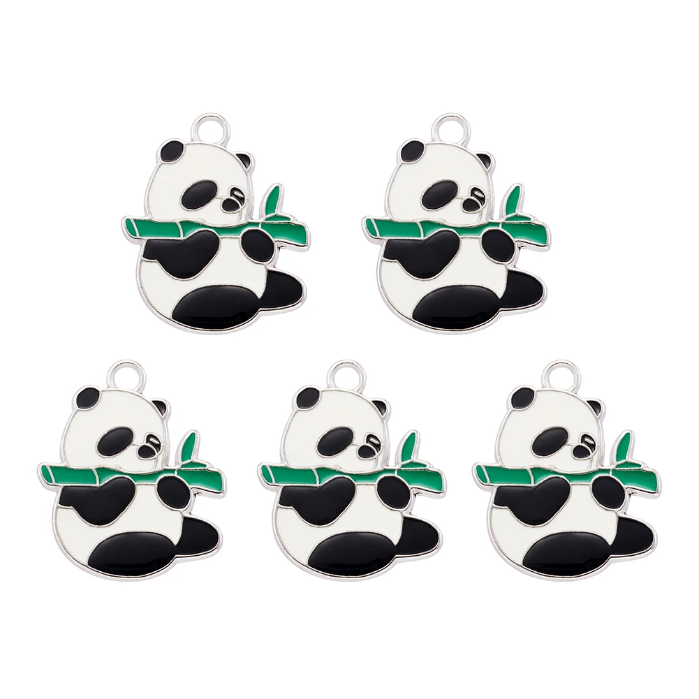 

5 pcs Alloy Enamel Pendants Panda Shape Platinum Color Black and White for Making DIY Jewelry Necklace Earring Bracelet Charms