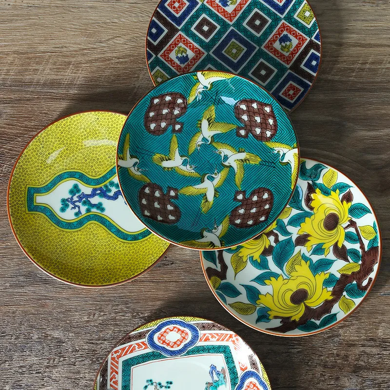 Guanyaki ceramic plate hand-painted retro dessert plate fruit snack bone spit plate