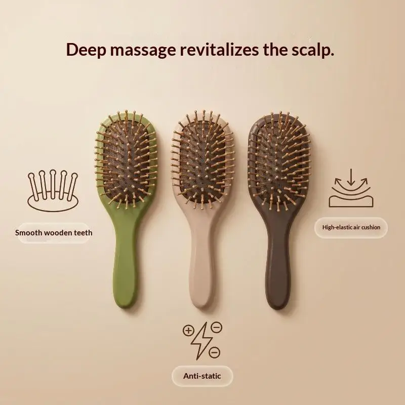 Natural Bamboo Hair Brush With Scalp Massage Bristles Gentle Detangling For Daily Hair Care Home Travel
