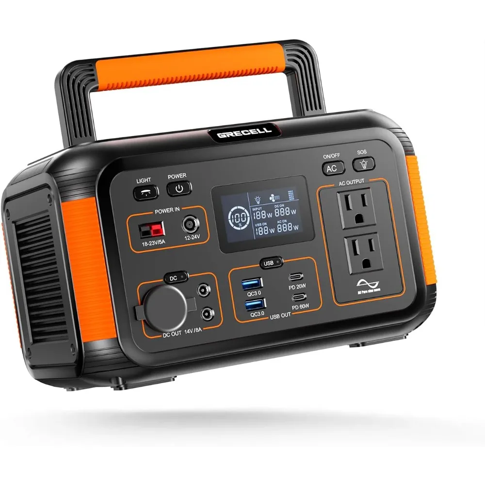 

500W Portable Solar Generator with 444Wh Capacity, 110V Pure Sine Wave AC Outlet, and 60W PD Charging