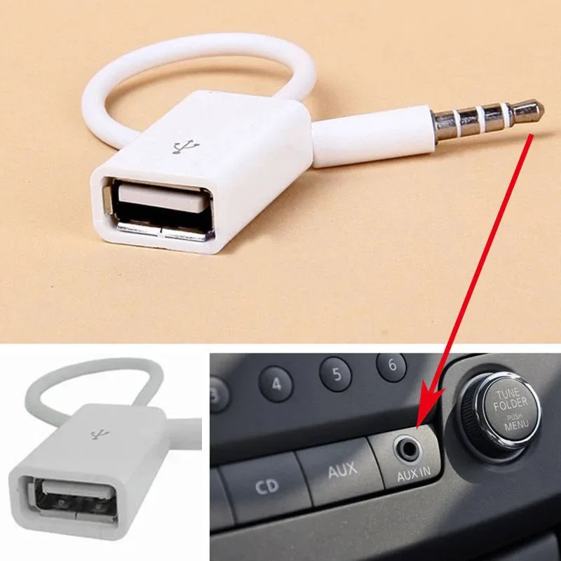 Car MP3 3.5mm Male AUX Audio Plug Jack to USB 2.0 Female Converter Cable Cord Car Interior Accessories