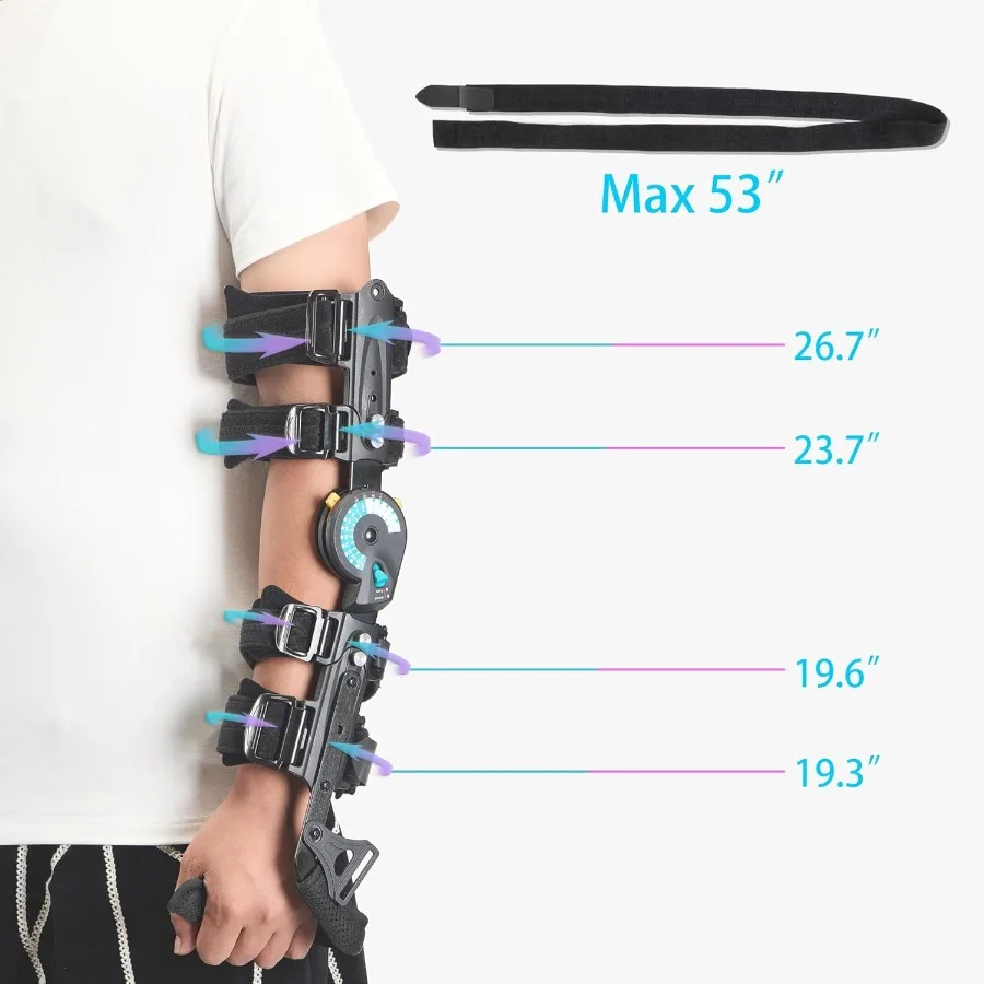 Scharnierende ROM-elleboogbrace Post OP ROM Elleboogbrace met slingstabilisator Verstelbare elleboogspalk met handgreep Armherstelspalk