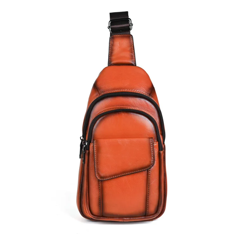 

Vintage Cow Leather Chest Pack For Man Genuine Leather Sling Bag Fashionable Boys Single Shoulder or Crossbody Bag