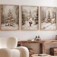 3pcs/set Christmas Winter Landscape Canvas Print Poster Vintage Winter Santa Art Prints Wall Art Home Decor Holiday Gifts