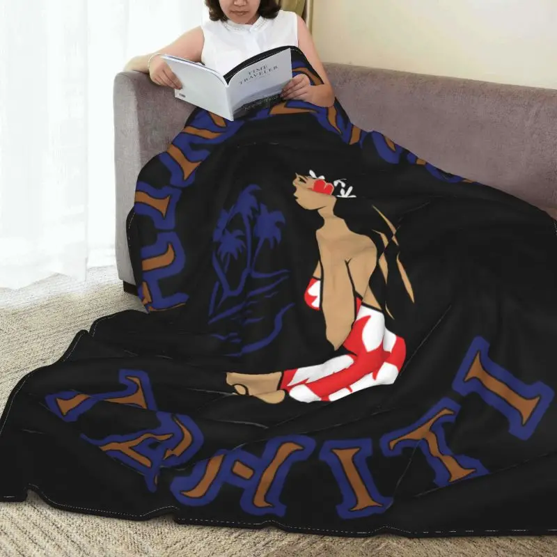 Hinano Tahiti Girl Beach Coconut Tree Blanket Home Bedding Plus Velvet Bedding Supply Decorative Sofa