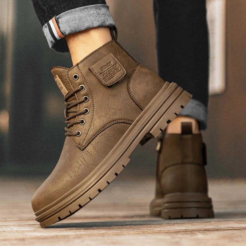 Top Shoes Brown Business Casual British Style Thick Sole Ankle Boots Men Boots Genuine Leather Autumn Winter High Locomotive