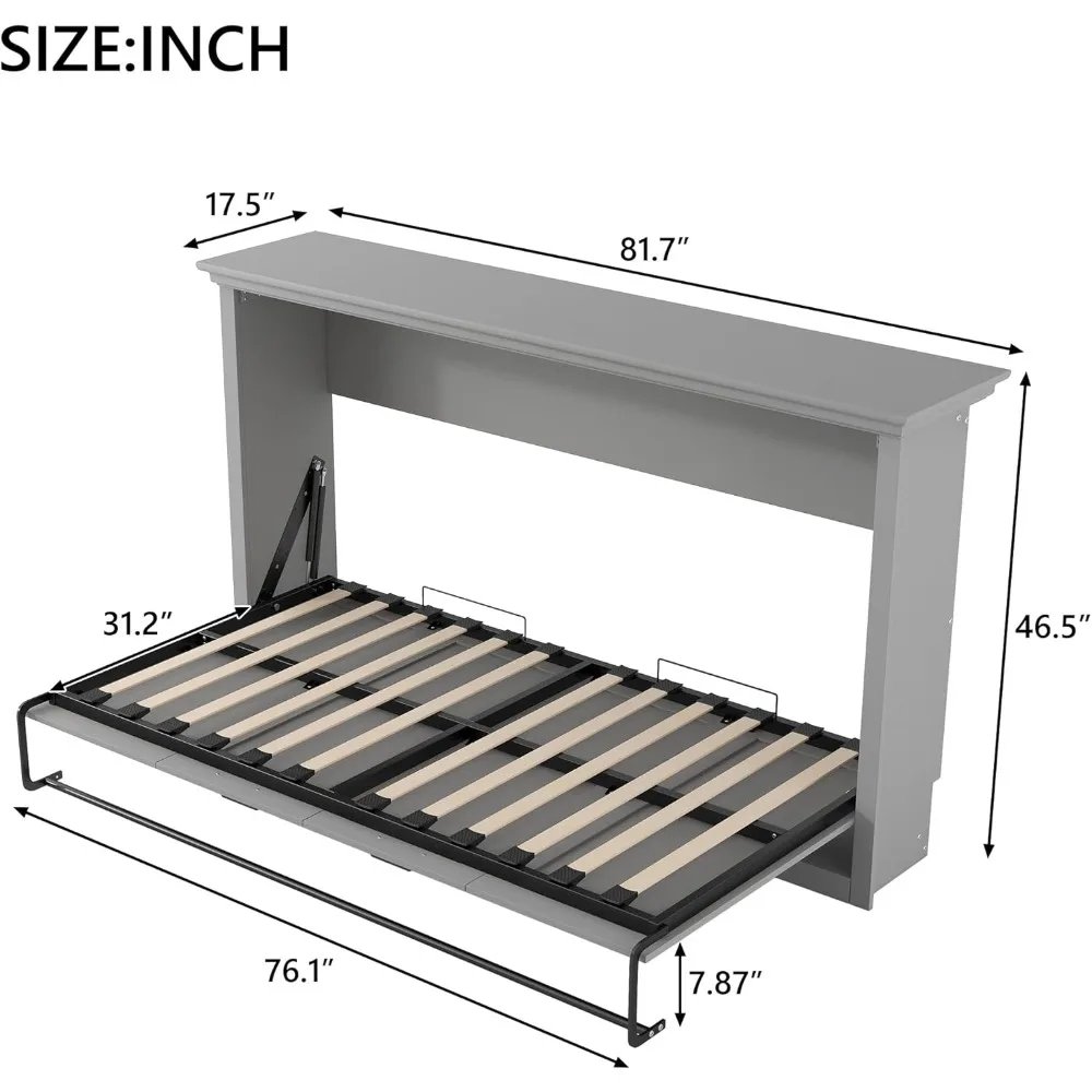 Twin Size Murphy Bed, Folding Wall Bed with Wood Slat Support, can be Folded into a Cabinet,Space-Saving, Easy Assembly