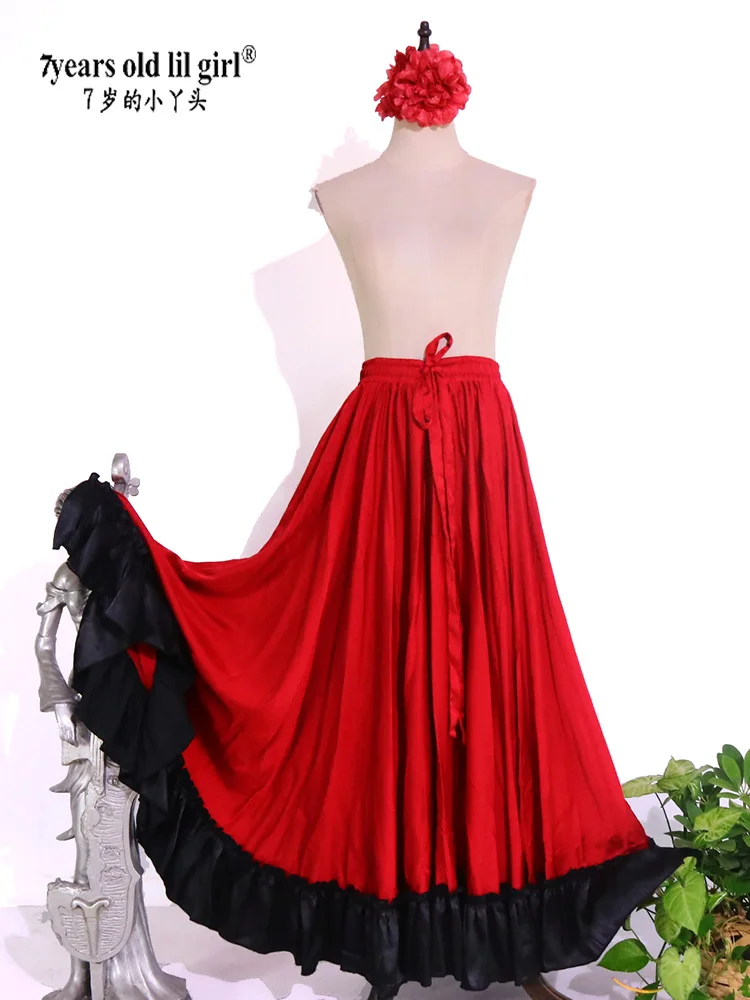 720 degrees gypsy Flamenco Skirt Tribal Gypsy Belly Dance Satin Silk 22Yards With Border  FH12 14