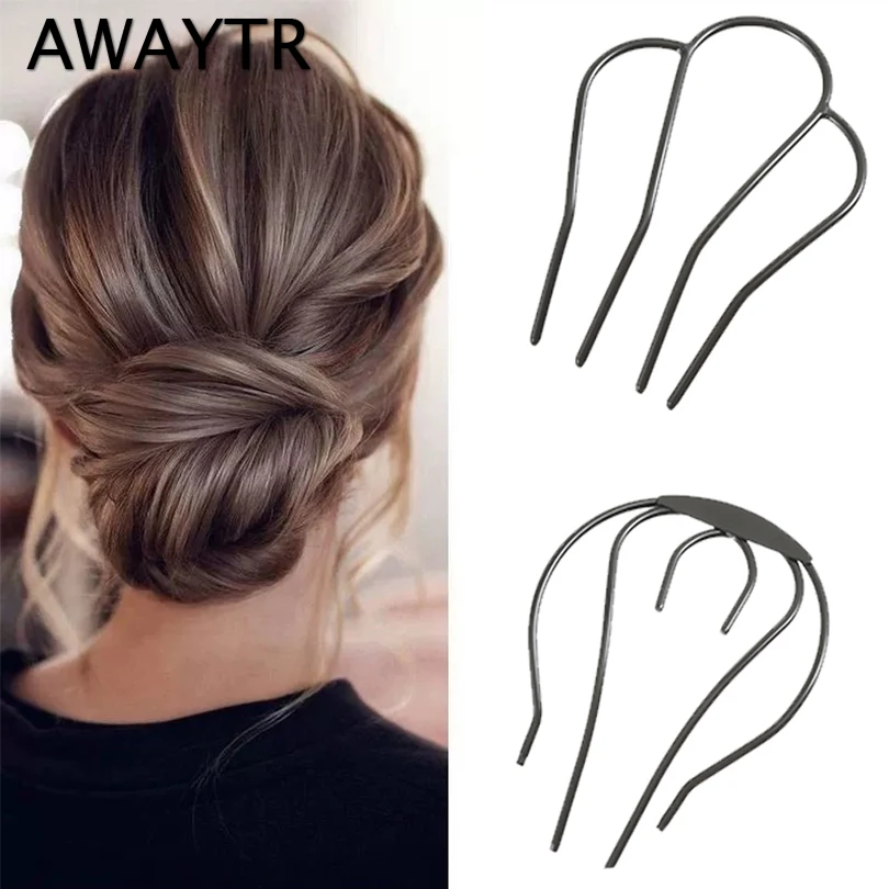 

3Pcs Vintage Metal Hair Side Combs Women Girls Large U Shape Hair Pins Teeth Hair Fork Stick For Updo Bun Bridal Twist Hair Tool