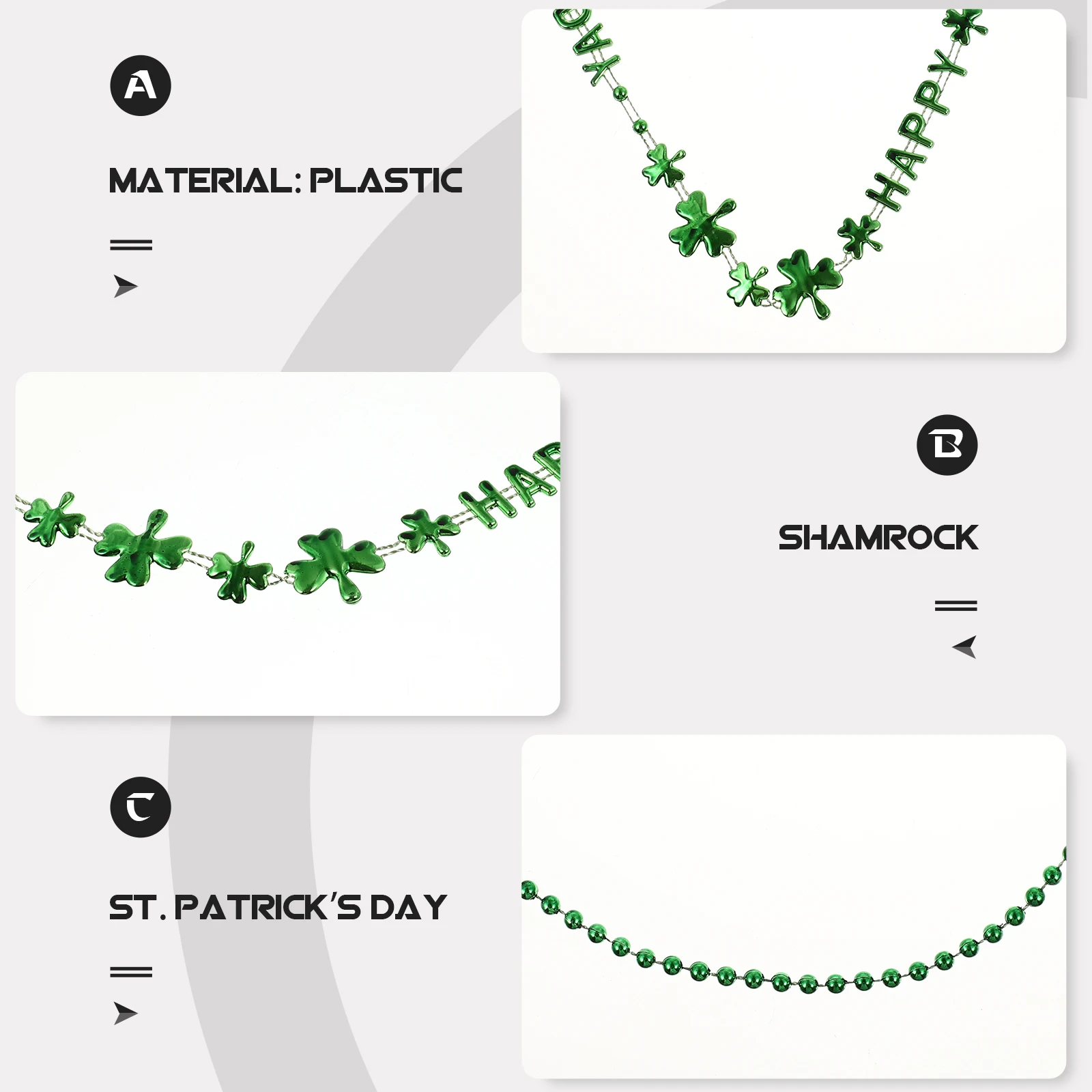 4 peças decorar colar de trevo decorações do dia de São Patrício colares de plástico