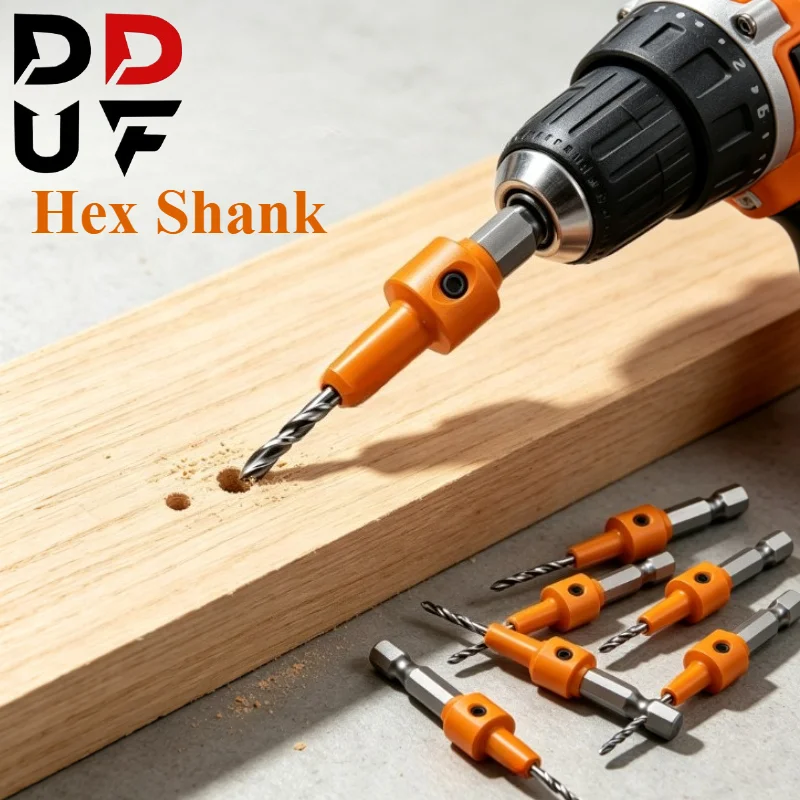 JRDS 5/7PCS Hex Shank HSS Countersink Drill Bit, Double Edge Concealed Screw Hole Wood Drill