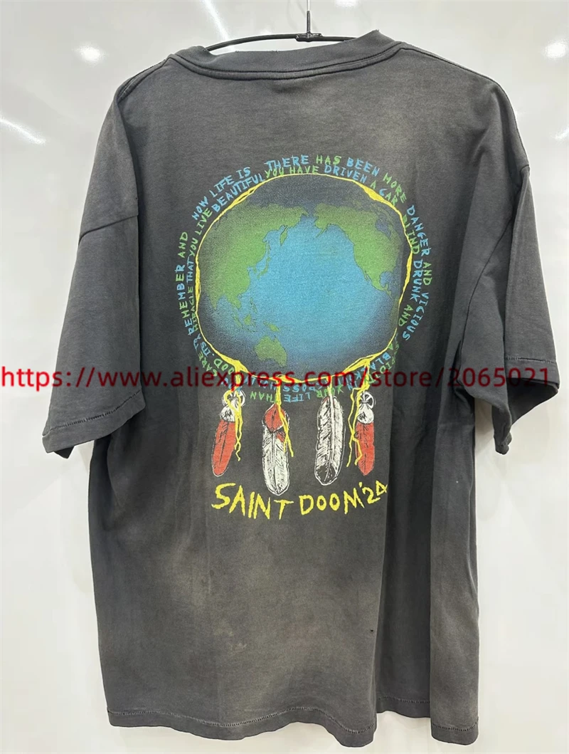 Washed SAINT Holy Ghost T Shirt Men Women 1:1 Best Quality New T-Shirt Tee Top