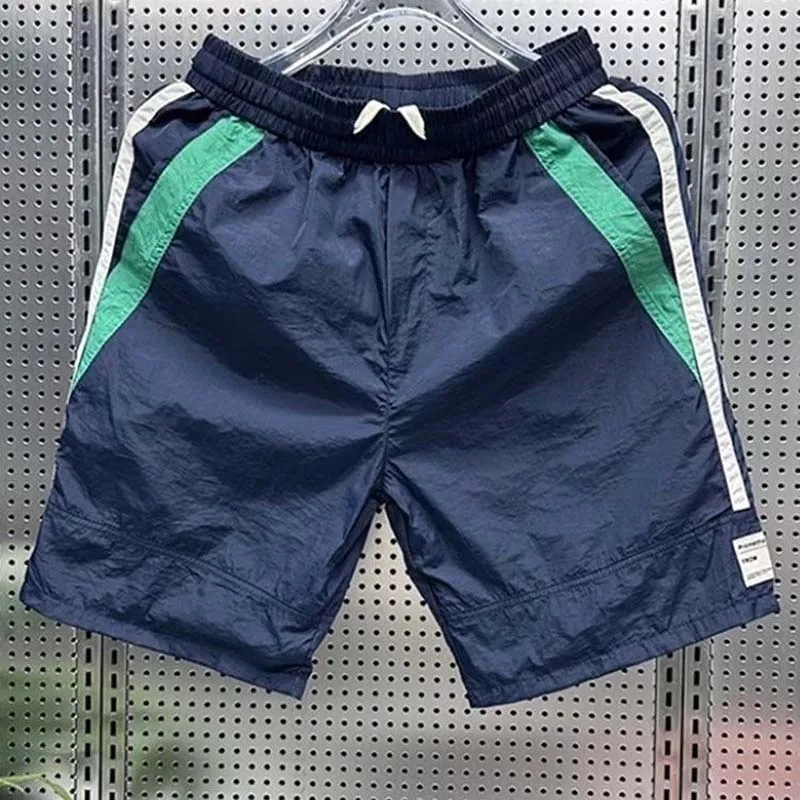 

Trendy 2023 Summer New Color Blocking Short Pants Trendy Loose Striped Quick Drying Beachwear Youth Thin Breathable