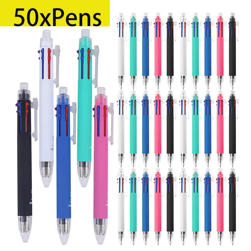 

50Pcs 6 in 1 Multicolor Ballpoint Pen Include 5 Colors Ball Pen 1 Automatic Pencil Top Eraser for Marking Writing School Supply