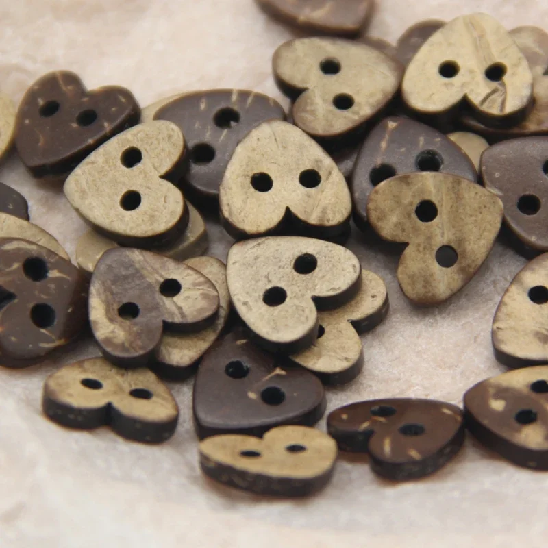 2 Holes 10mm Natural Heart Wood Coconut Sewing Buttons For Clothes Children Scrapbooking Wood Decorative Accessories Wholesale