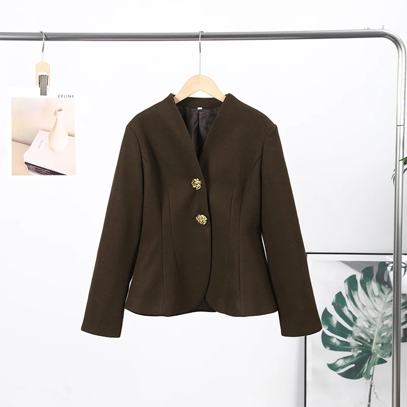 2026 Spring/Autumn Elegant Lady Outfit New Urban Woolen Coat Skirt Women Set V-neck Long Sleeve Button Jacket Hip Package Skirts