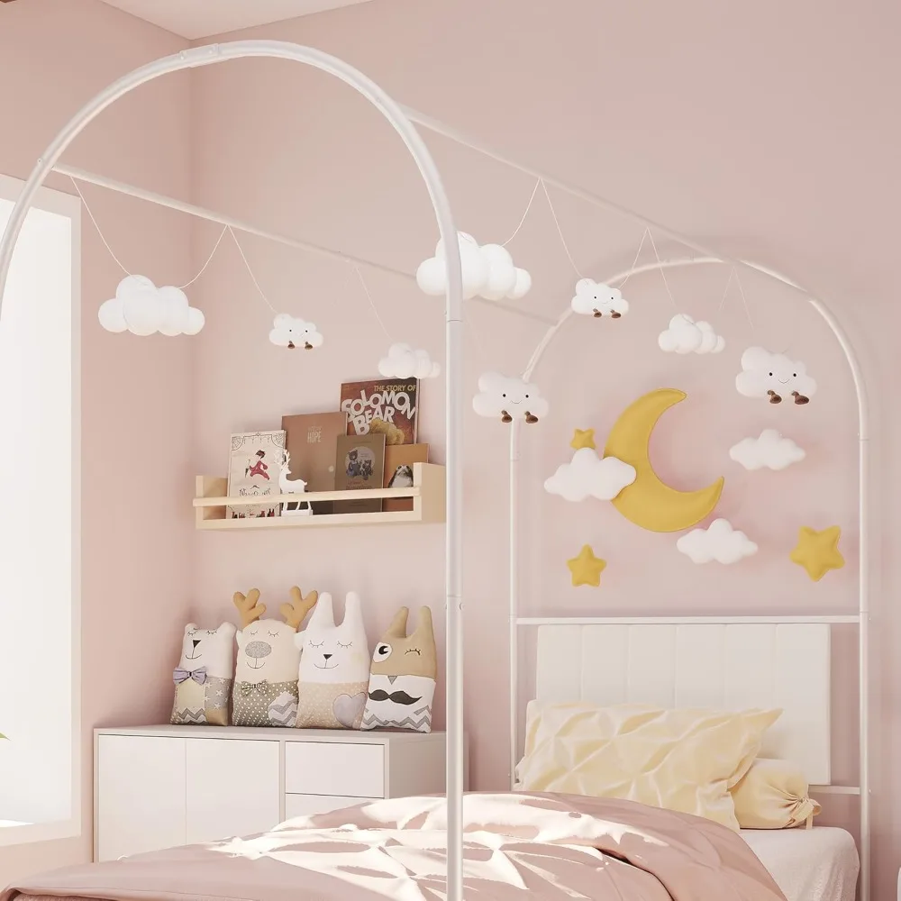 إطار سرير بمظلة مزدوجة من IDEALHOUSE مع لوح رأسي منجد، وإطار سرير بمنصة معدنية مع دعامة شرائح قوية وسروال سفلي #5