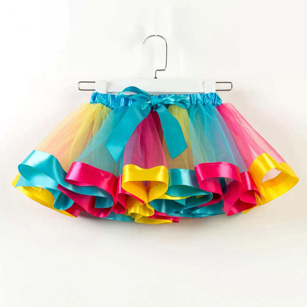 Kinder-Regenbogen-Einhorn-Tutu-Rock-Set, himmelblau, gestufte Rüschen, elastische Taille, Schleife, Band, perfekt für Karneval, Ballett, Party, Tanz