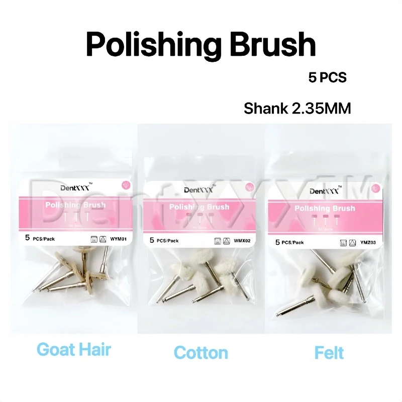 5 Pcs/Pack Fiber Polishing Wheels RA 2.35mm Shank, High-Density Felt, Cotton and Wool Layers Industrial-Grade Polishing Heads