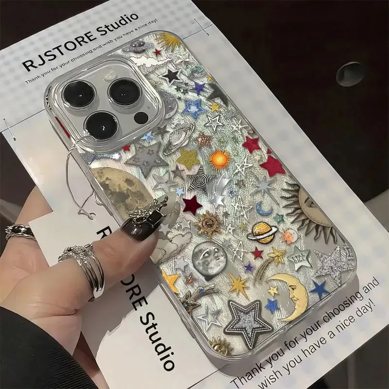 Funda de Teléfono con Diseño Retro de Planetas y Cosmos para iPhone 17 16 15 14 13 12 11 Pro Max XR XS MAX 7 8 PLUS, Resistente a Golpes, con Acabado Láser