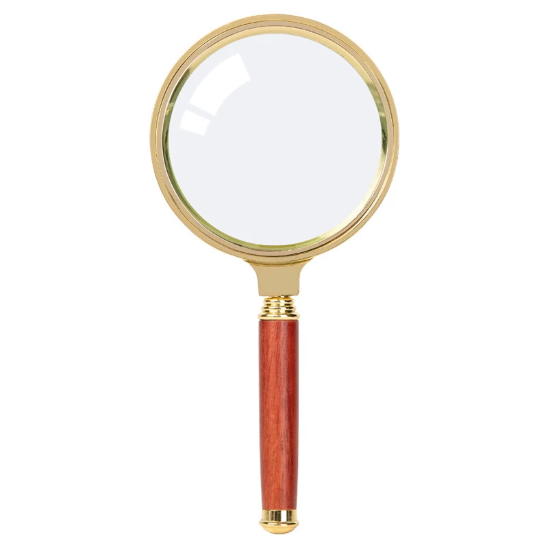 FINDAMAZE 60mm 70mm 80mm 90mm 100mm Portable Handheld 10X Magnifying Glass Retro Handle Magnifier Eye Loupe Glass