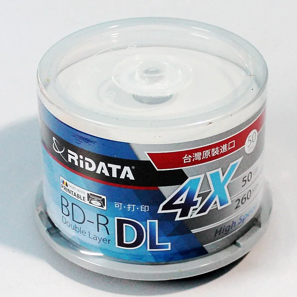 50 pack/one Box RIDATA/Ritek box A+ quality Blank Inkjet Printable Blu Ray DL 2-8x Dual Layer 50GB BD DL Disc cake box