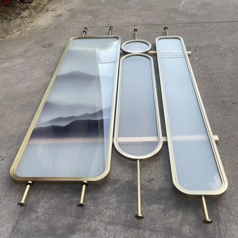 fm-Changhong Handmade StainlessLandscape Painting Screen Midcentury Design Translucent Foldable Living Room Hotel Home Bar*
