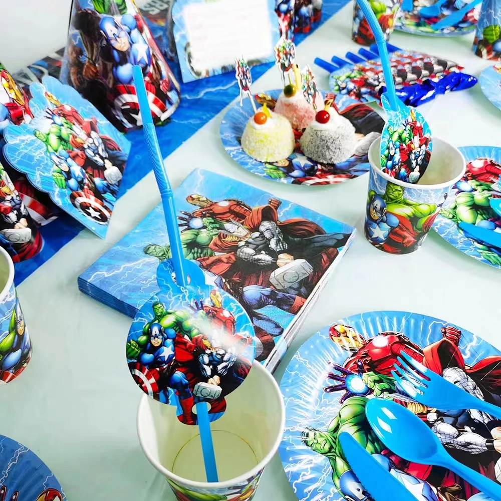 Avengers Birthday Party Decorations Superhero Theme Tableware Paper Plates Cups Backdrop Digit Balloons Supplies Baby Kids Gifts