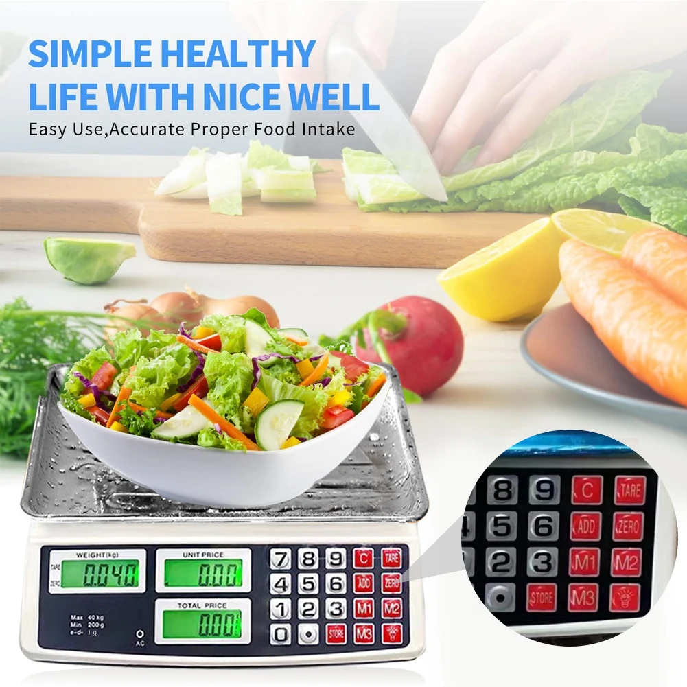 40kg/1g Price Computing Scale with Stainless Steel Plate Commercial Price Scale Waterproof Electronic Small Scale for Vegetables