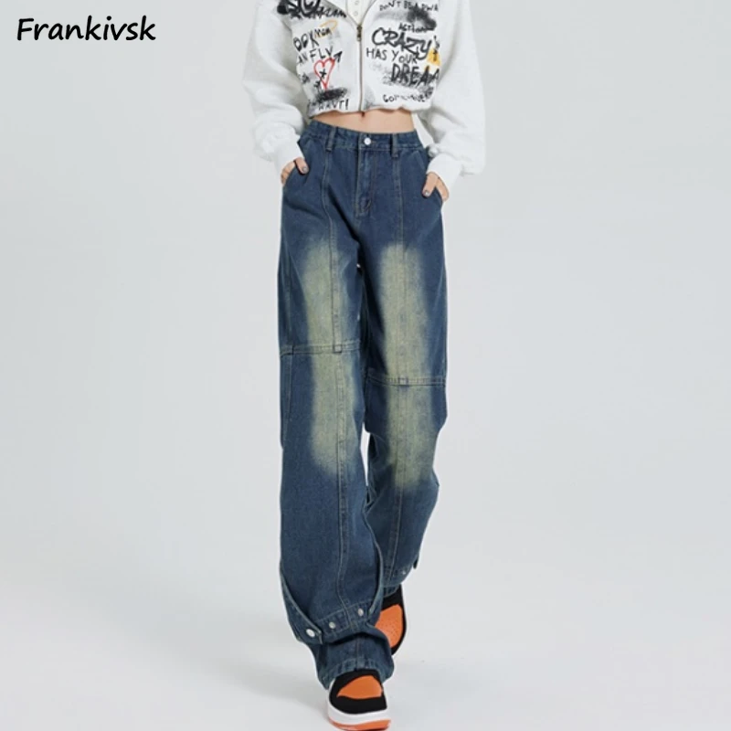 Retro Baggy Jeans for Women Cool Personality Washed Fashion All-match High Street American Style Unisex Wide Leg Trousers Mujer