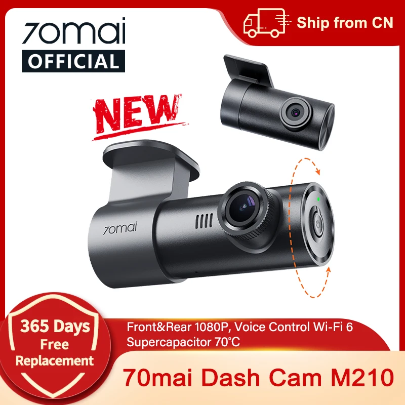 70mai Dash Cam M210 RC21 Set Dual-Channel 1080P Supercapacitor Voice Control Driver Fatigue Alert Wi-Fi 6 360° Rotatable Car DVR