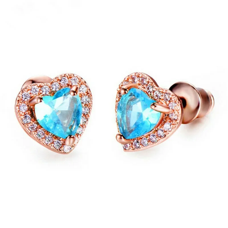 Beautiful Lovely Heart Shape Rose Gold White Simulated Opal Stud Earring Jewelry Gift