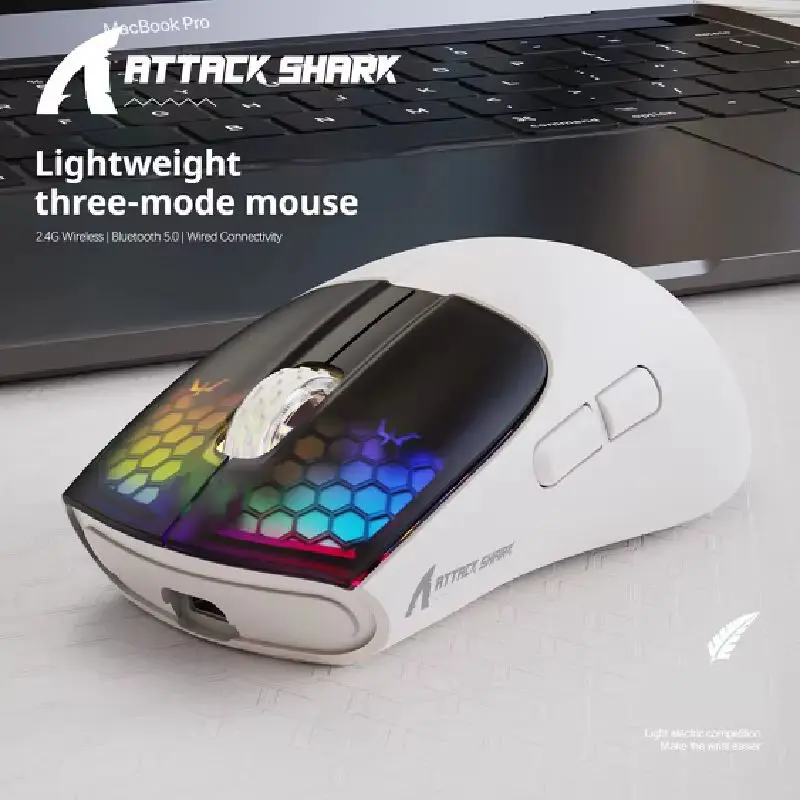 Attack Shark x5 Rgb3-Mode Wireless Lightweight E-Sports Game Bluetooth Wired Colorful Computer Peripheral Office Range Mouse