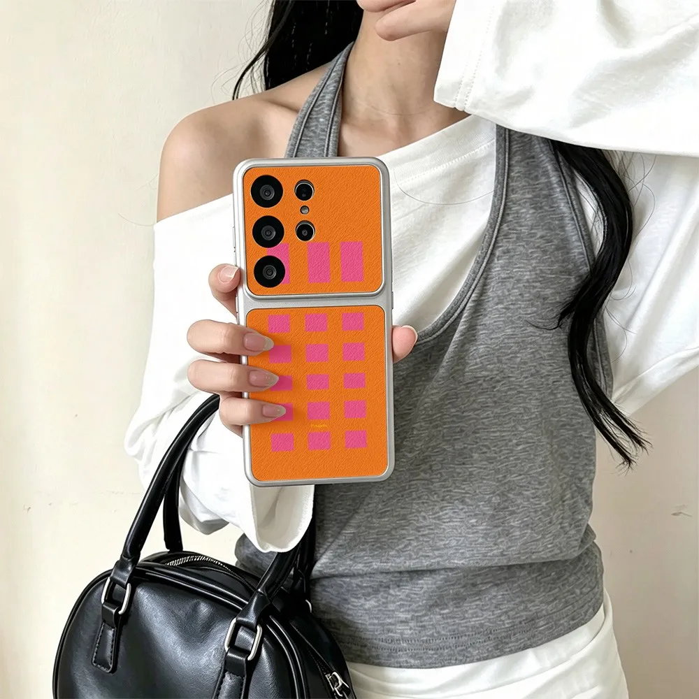 Fragola Orange Pink Squares Phone Case For Samsung Galaxy S26 S25 S24 S23 S22 S21 S20 FE Plus Ultra 5G Skin texture