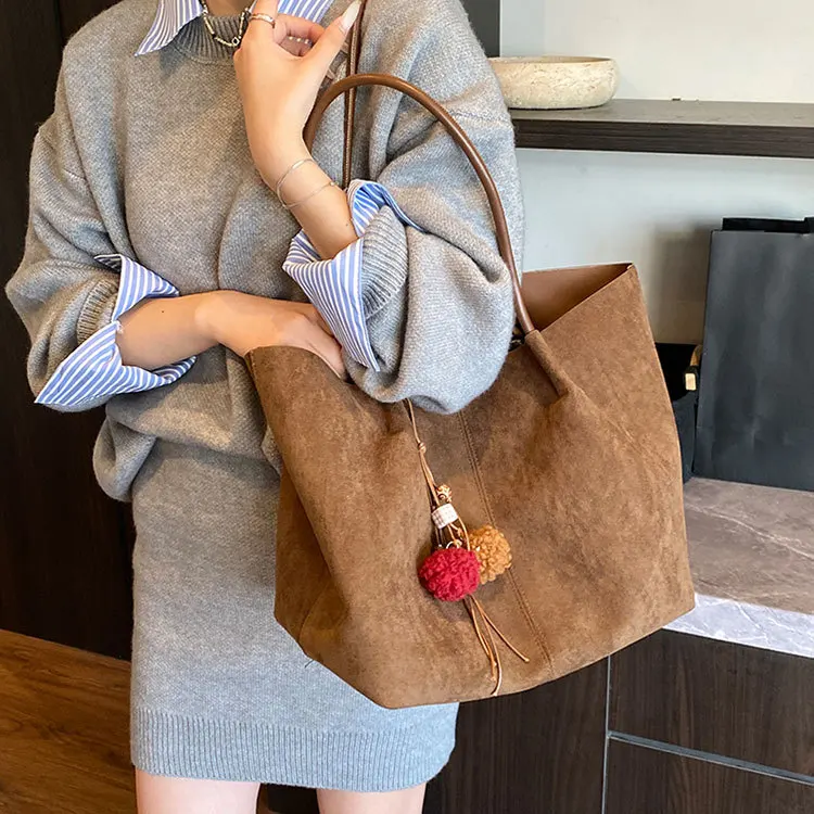 

New Suede Commuter Tote Bag for Women 2025 Autumn and Winter Casual Simple Shoulder Bag Large Capacity Retro Handbags All-match