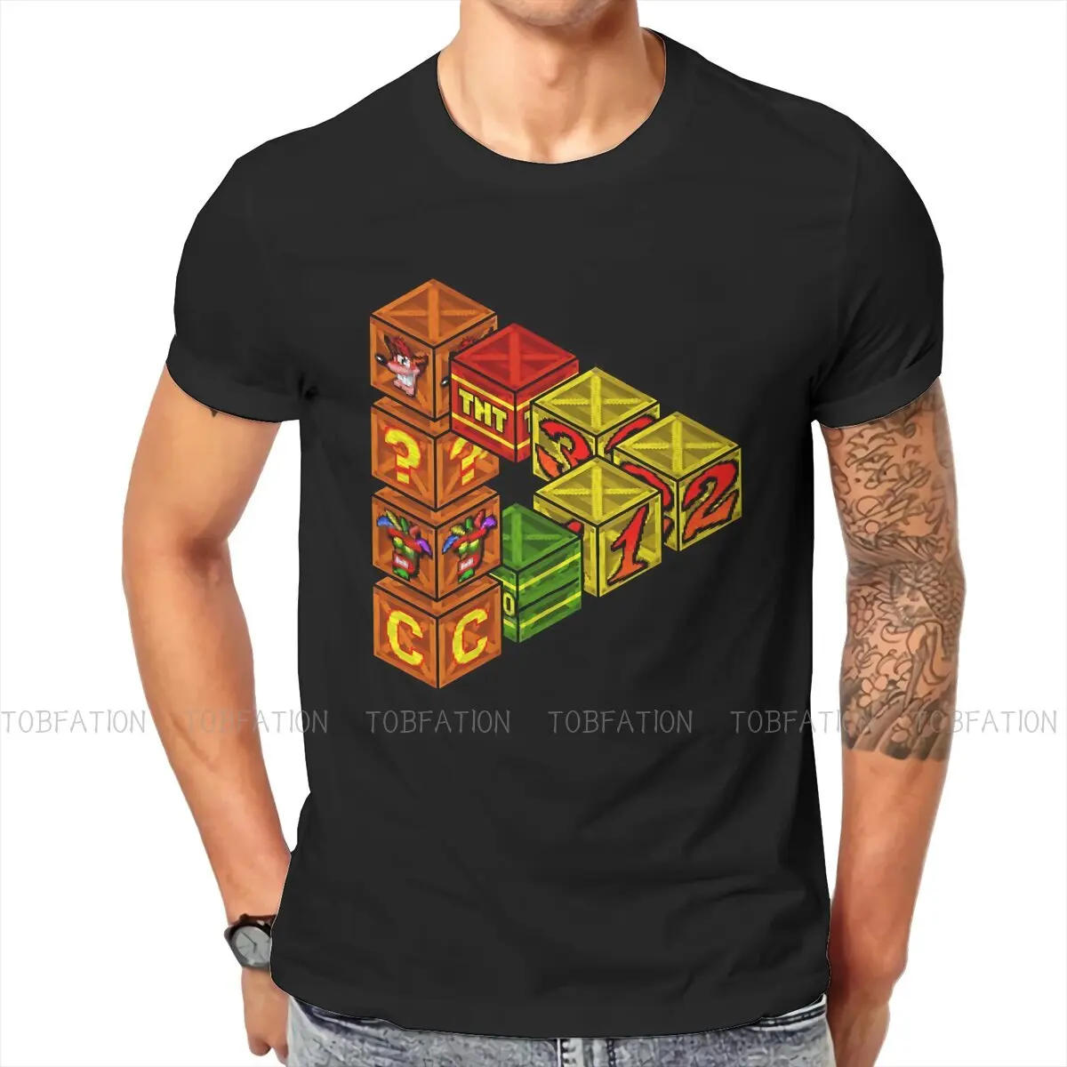 Camisetas de moda de cajas misteriosas, juego Crash Bandicoot, ropa de calle de tela gráfica para hombres, camiseta con cuello redondo de talla grande