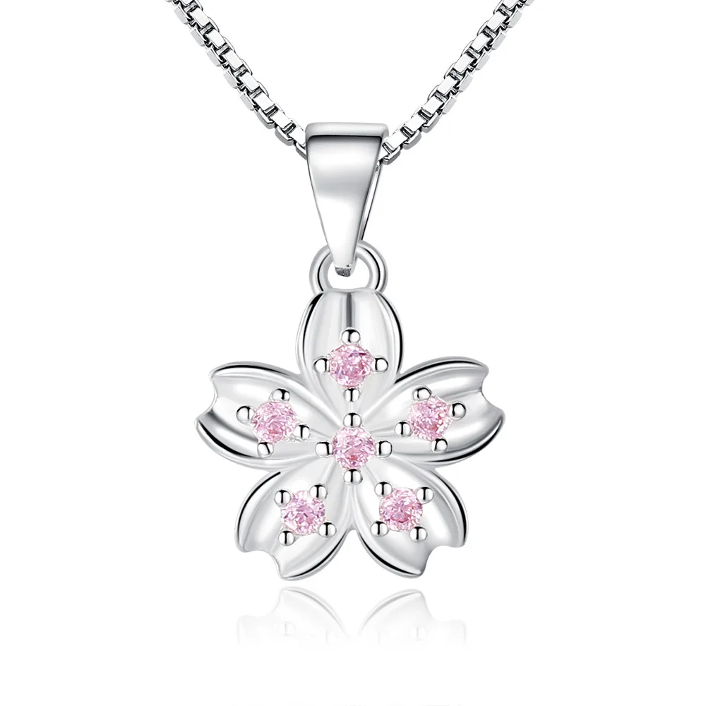 

925 Sterling Silver Necklace Flower Zircons Pendant Ladies Fashion Simple Birthday Party Wedding Anniversary Jewelry Gift