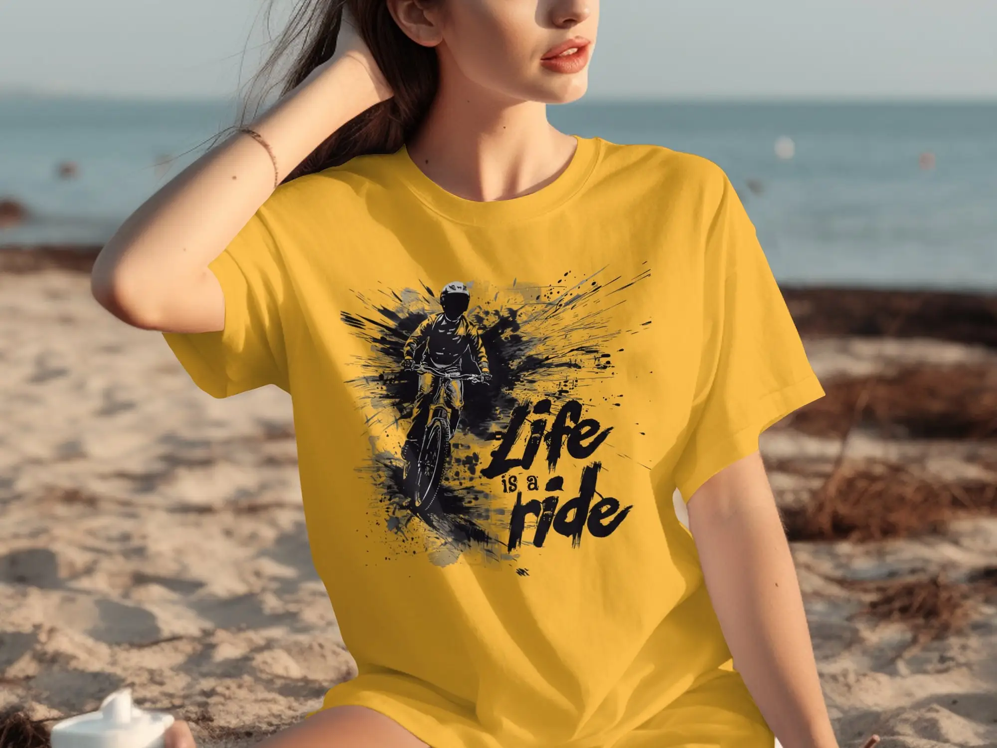 Life Is A Ride T Shirt Cycling Enthusiast Adventure Lover Mountain Biking Inspirational Phrase Black And White Art